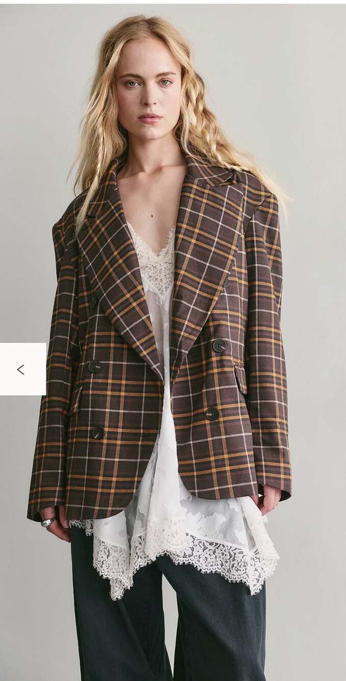 Free People Dean Double-Breasted Blazer in Olive Brown Plaid SIZE MEDIUM NWT